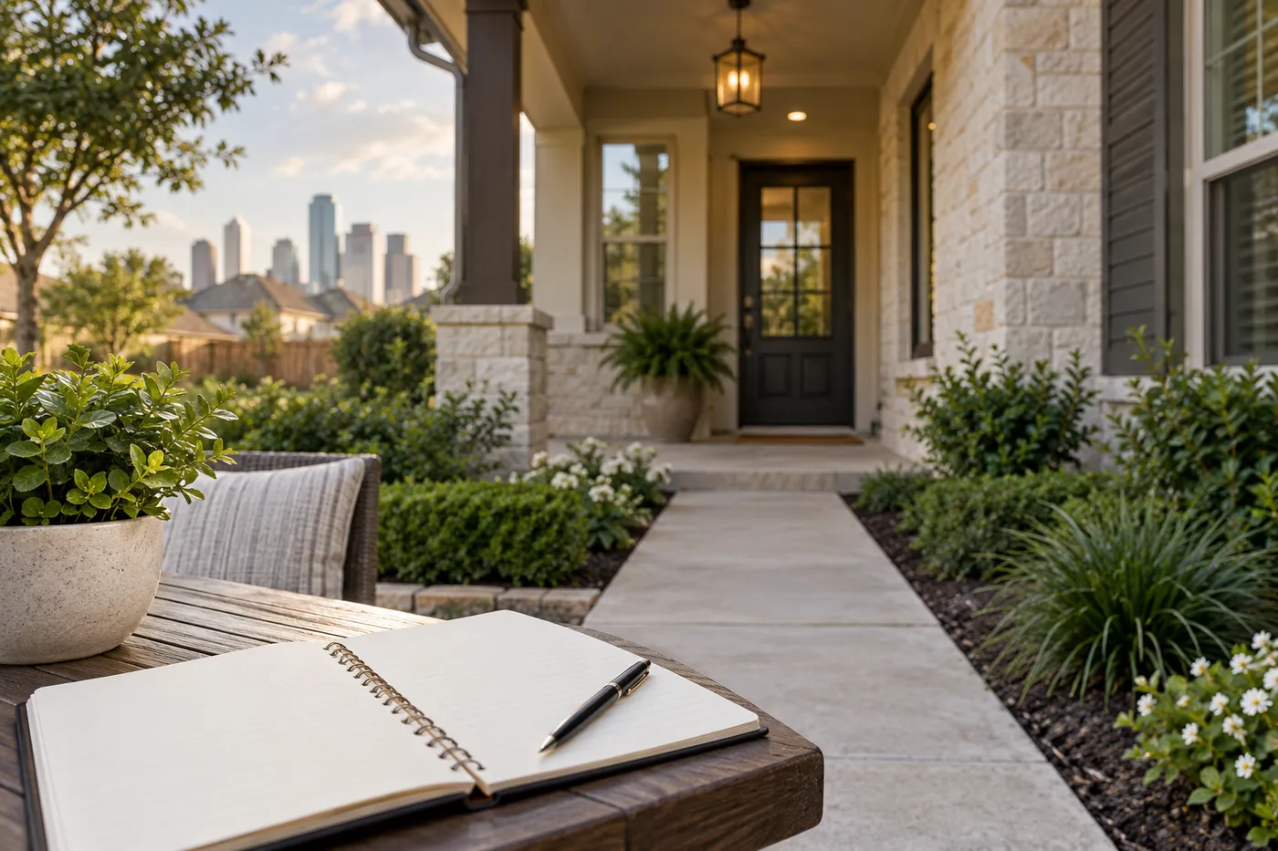 Hình minh họa lối vào nhà cho thuê và sổ sắp xếp lịch coi nhà
