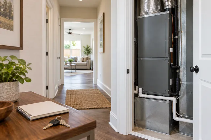 Hình minh họa thiết bị HVAC và sổ theo dõi bảo trì nhà cho thuê